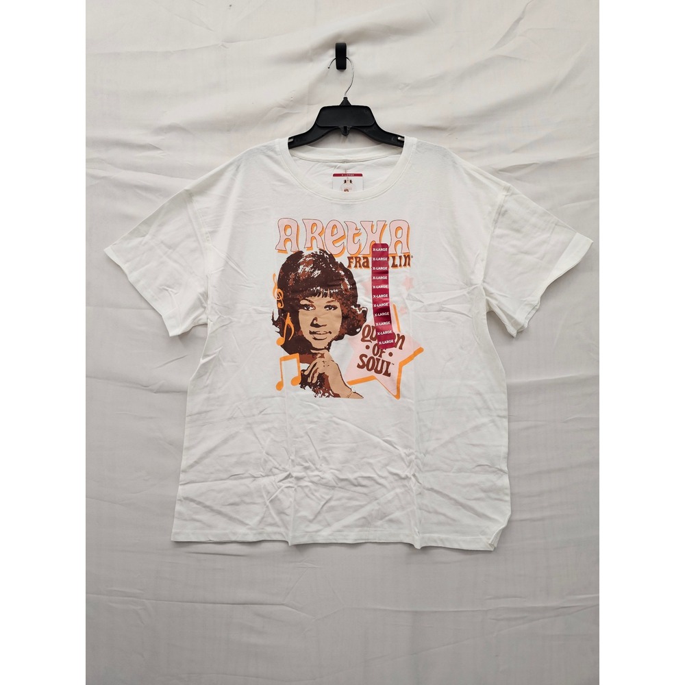 Aretha‎ Franklin Womens Pullover Graphic Tee White Cotton Casual Size XL